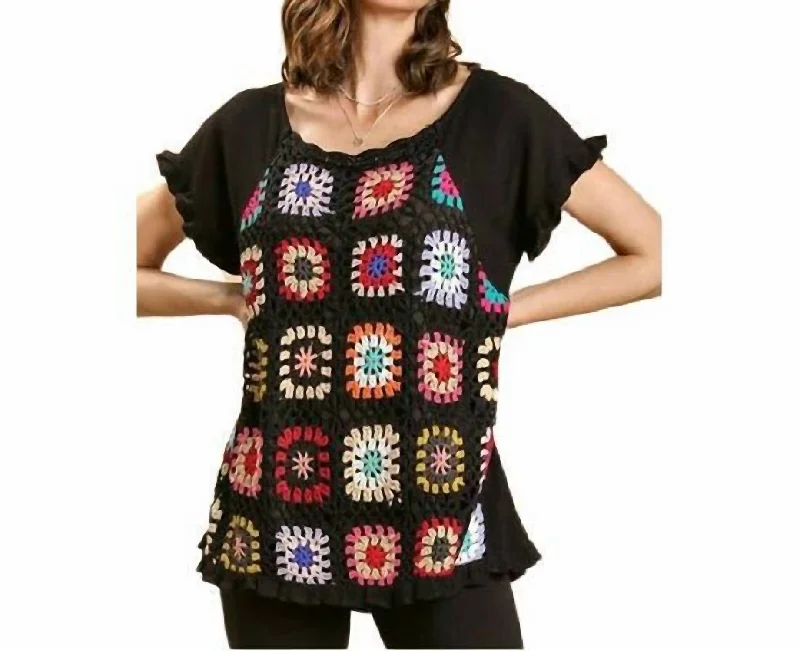 Crochet Patches Top In Black