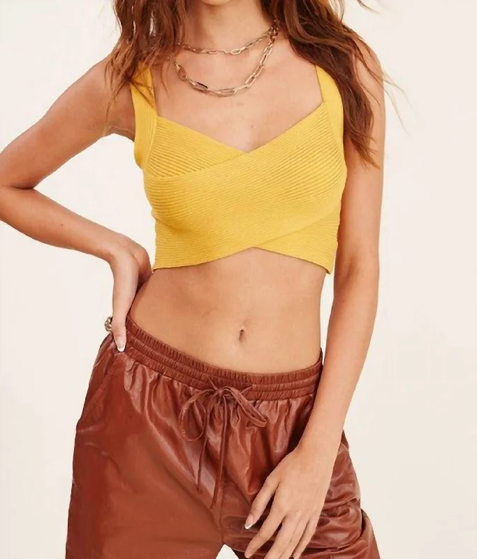 Cropped Ribbed Sweater Tank In Mustard