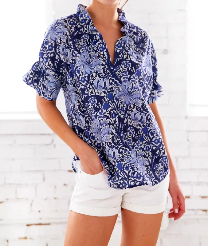 Crosby Top In Blue Iris Print