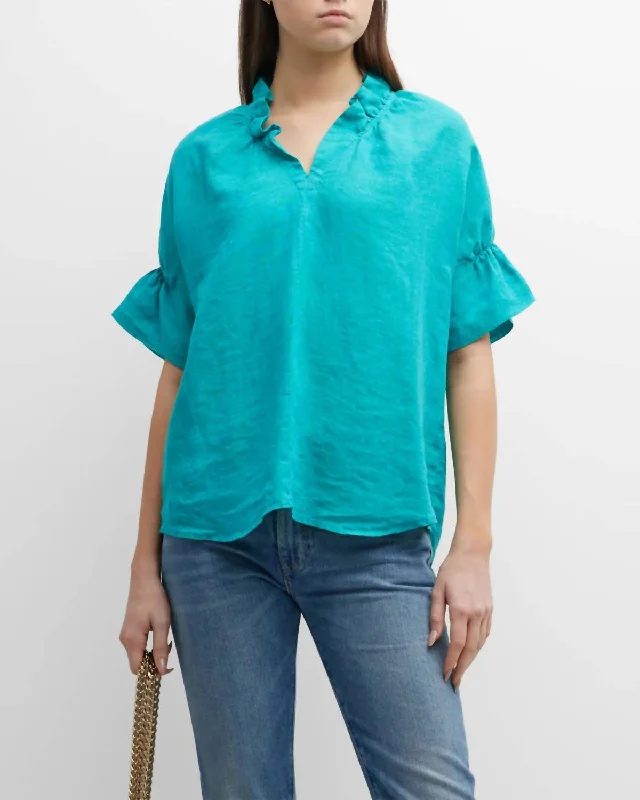 Crosby Top In Jade Linen