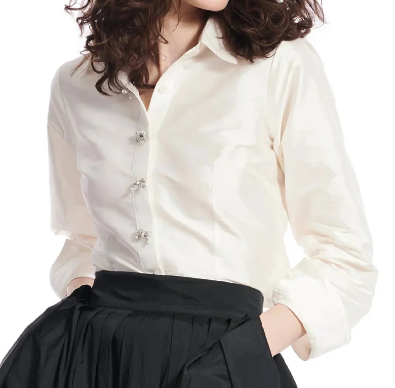 Crystal Bow Taffeta Shirt In Cream