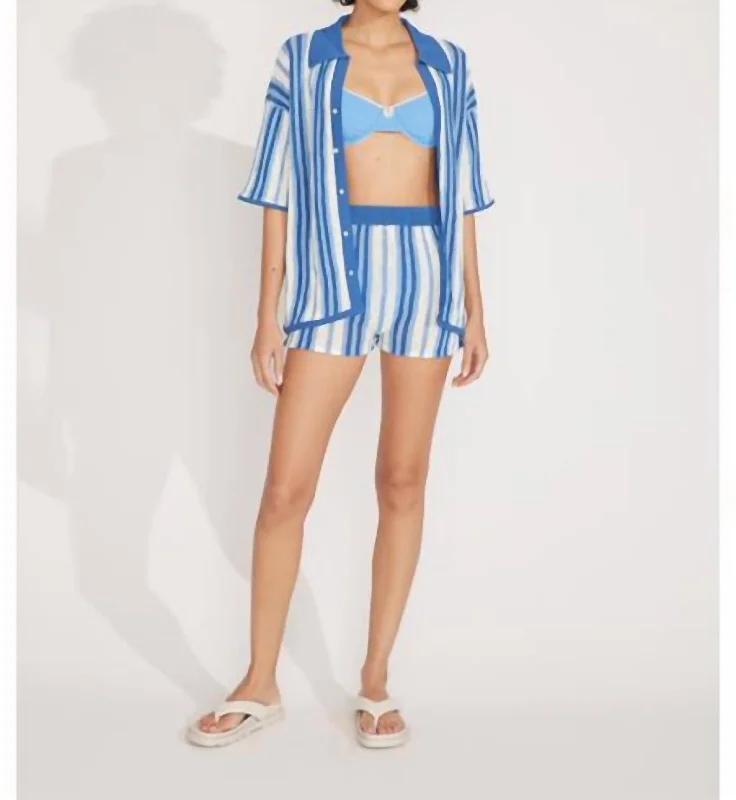 Dahlia Top In Marine Blue Stripe