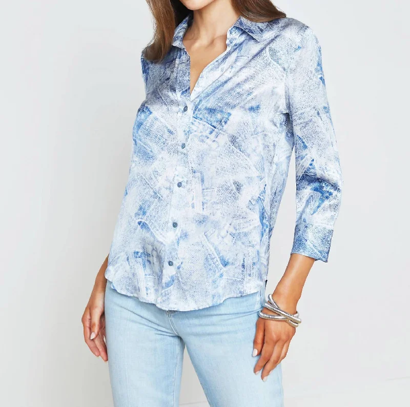 Dani 3/4 Sleeve Blouse In Blue Multi Denim