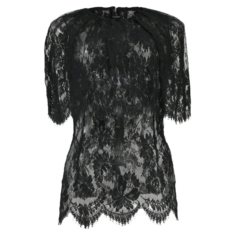 Dolce & Gabbana Lace Pattern Bateau Neckline Blouse in Black Viscose