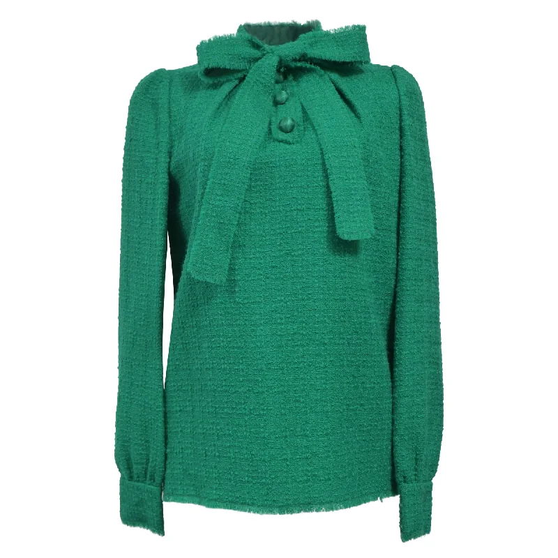 Dolce & Gabbana Pussy Bow Blouse in Green Virgin Wool