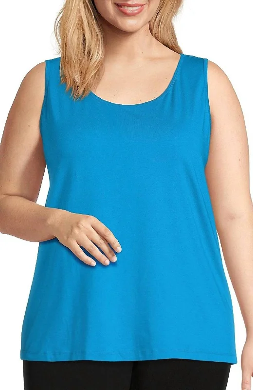 Double Scoop Neck Tank In Turquoise