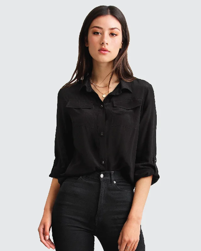 Eclipse Rolled Sleeve Blouse - Black