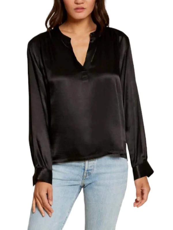 Ella Cut Away Henley Top In Black