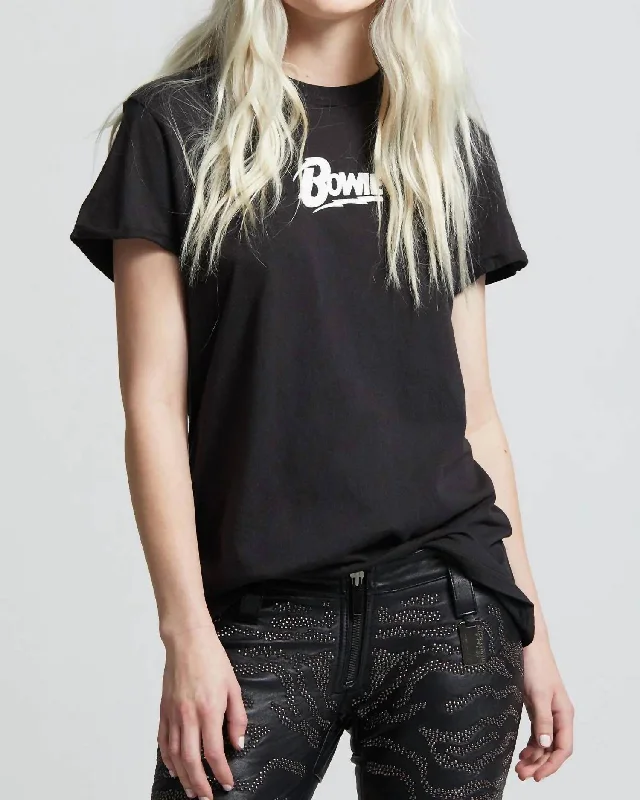 Embroidered Bowie Tee Top In Black