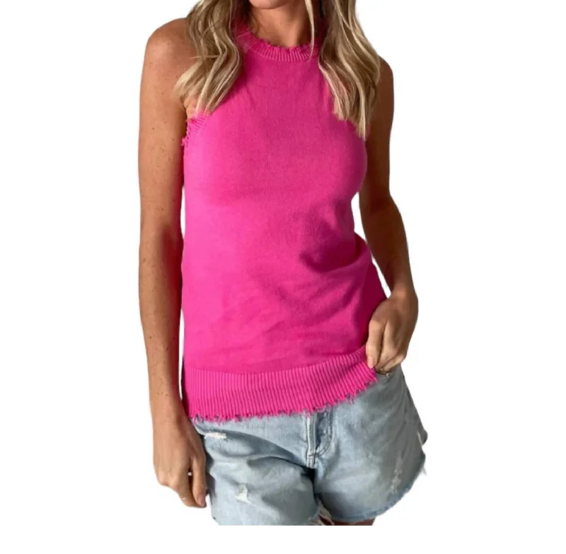 Emily Fringe Tank Top In Pink