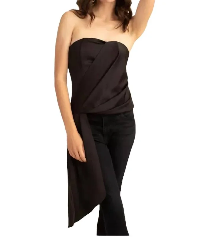 Euphoric Strapless Sash-Side Tie Bustier Top In Black