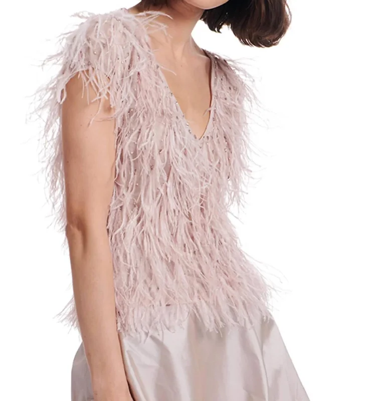 Feather Vneck Top Oyster In Blush