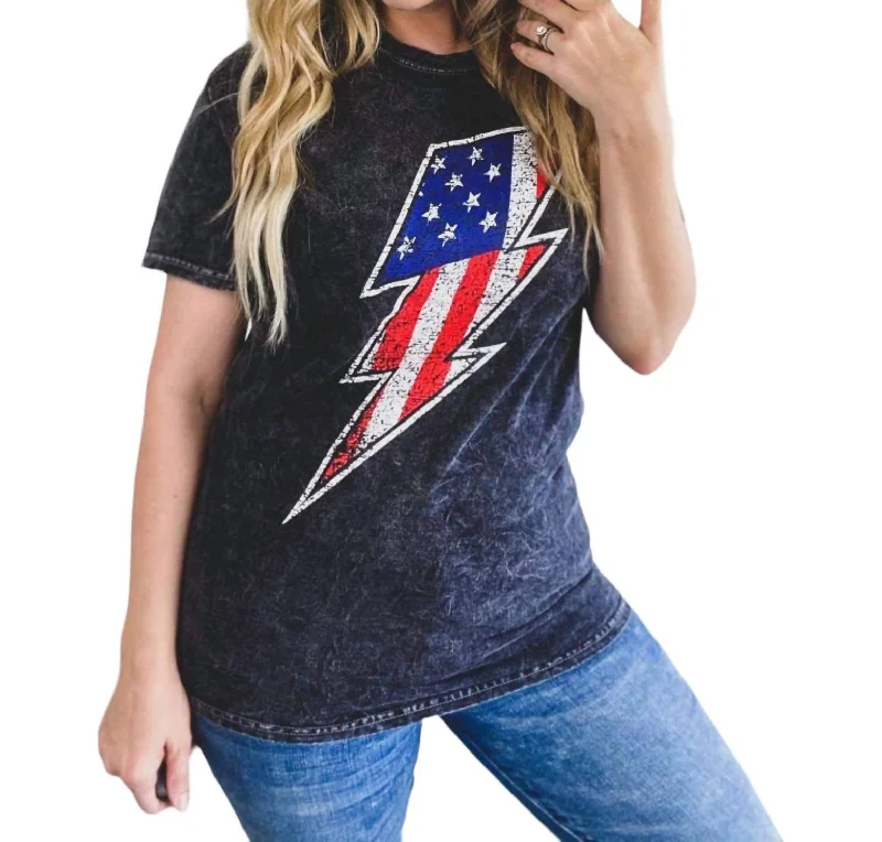 Flag Lightning Bolt Tee In Acid Wash