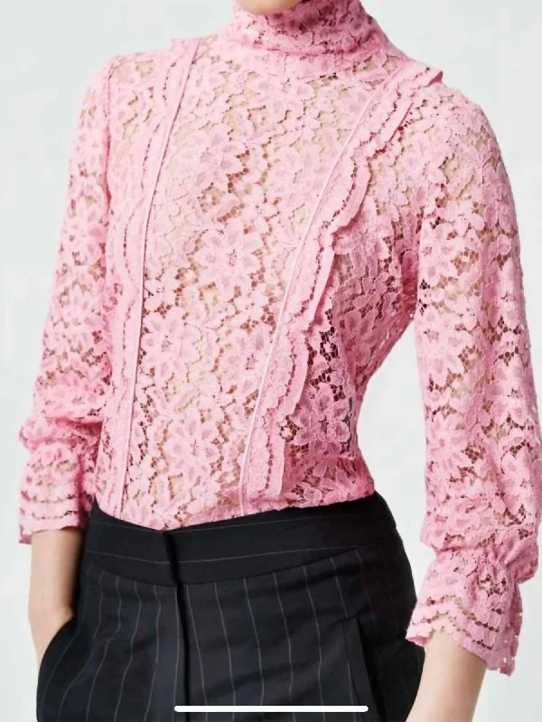 Flamingo Scalloped Lace Top In Pink