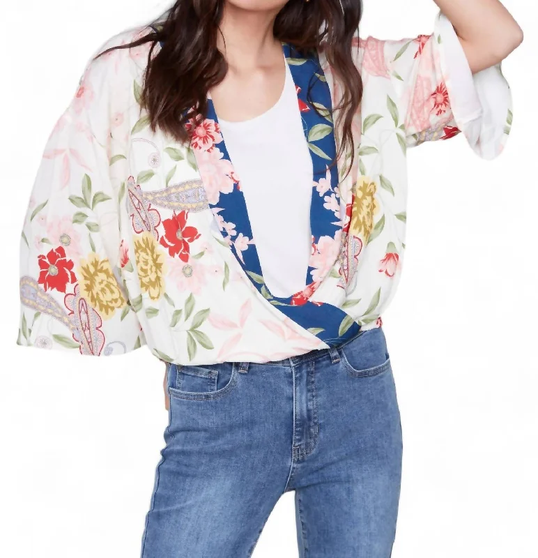 Floral Faux Wrap Top In Paisley