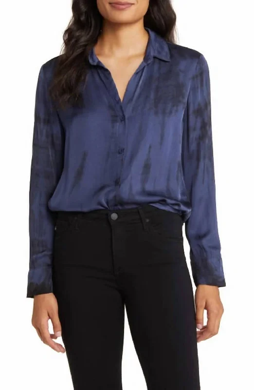 Flowy Button Down Shirt In Blue Alligator Dye