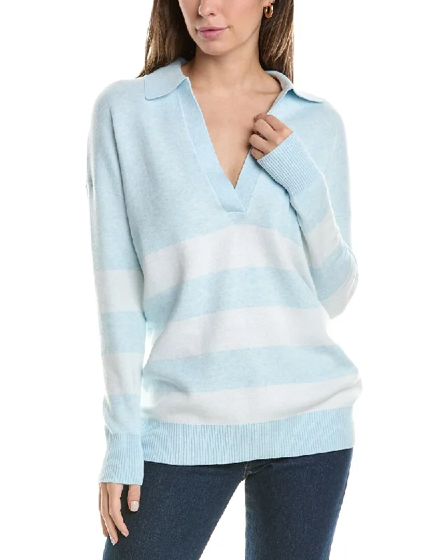 Forte Cashmere Striped Cashmere-Blend Polo Sweater