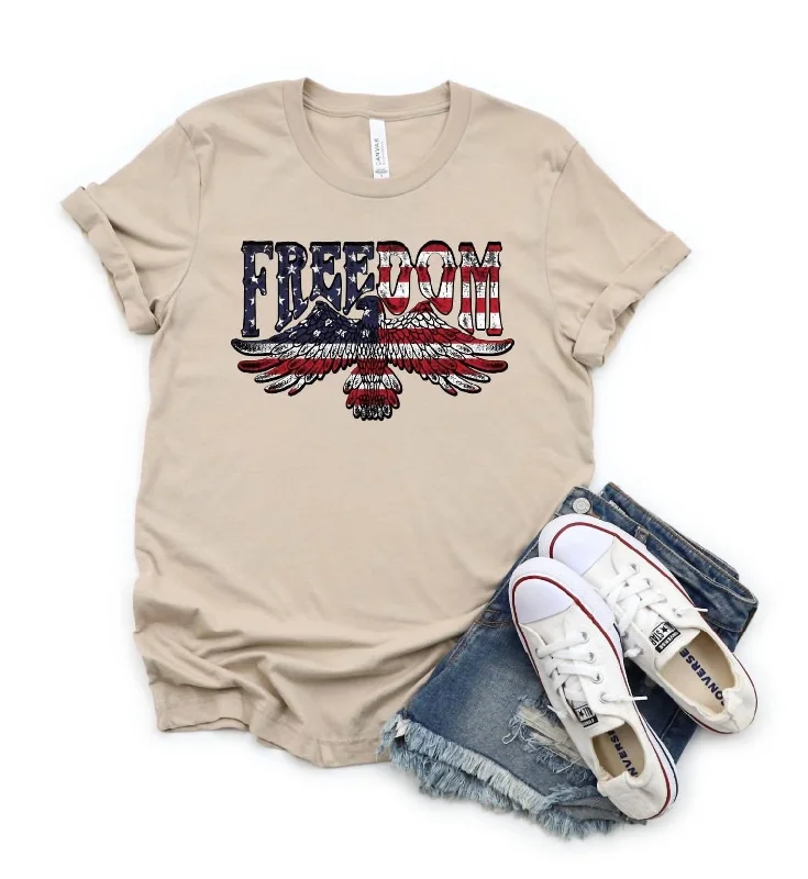 Freedom Flag/eagle Tee In Beige