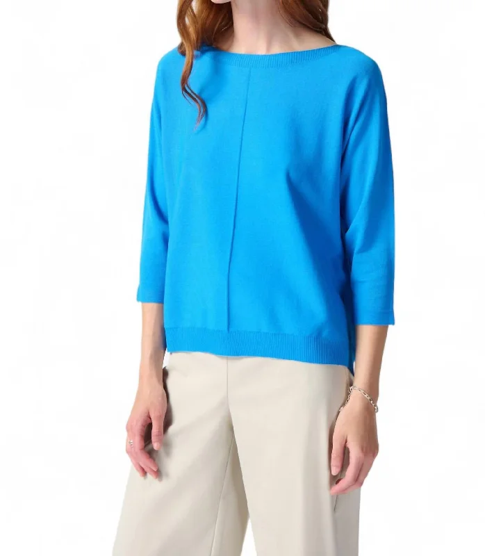 Front Pleat Boat Neck Top In French Blue