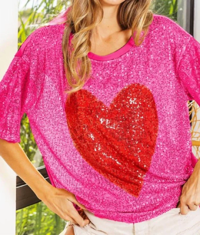 Fuchsia Valentine Sequin Top