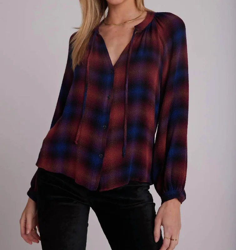 Full Sleeve Raglan Button Down Shirt In Jewel Tone Plaid