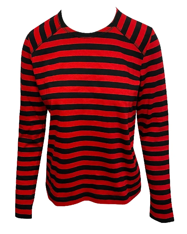 Ganni Striped Longsleeve T-shirt in Red Cotton