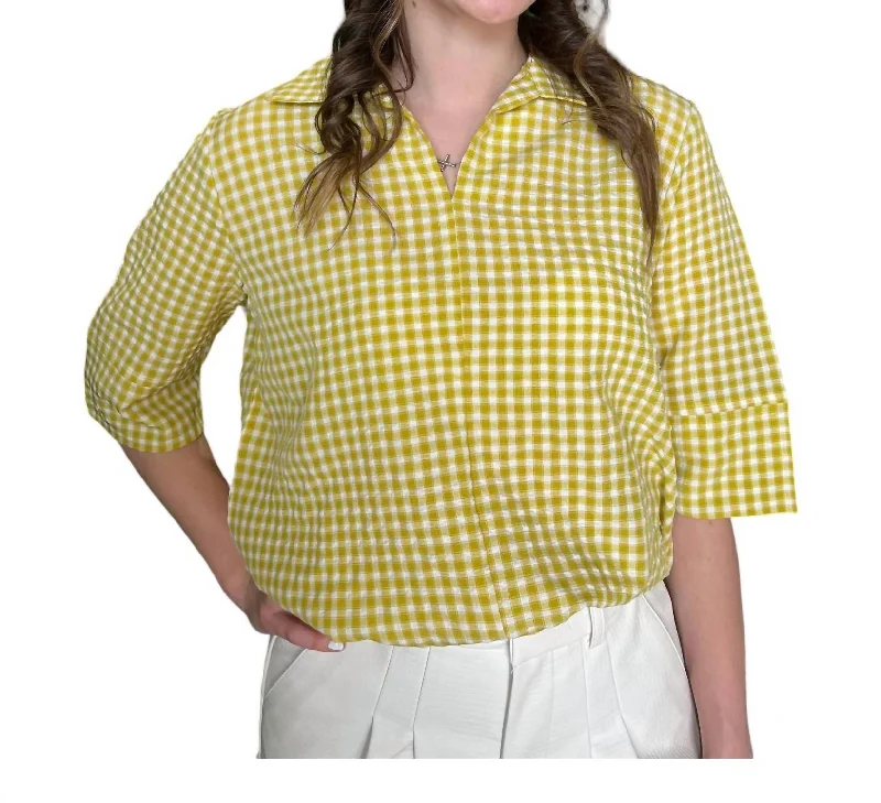 Gingham Collared Top In Yellow