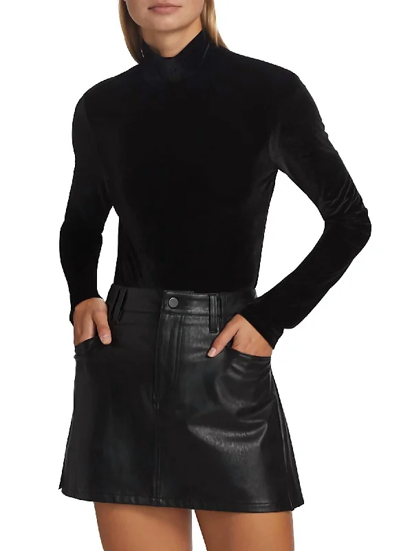 Golda Velvet Turtleneck Top In Black