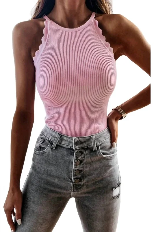 Halter Neck Tank Top In Pink