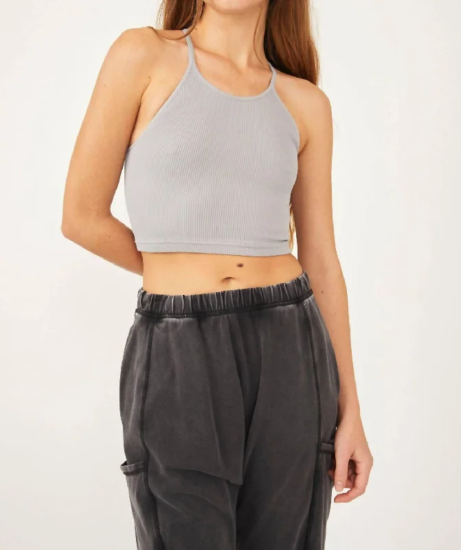 Happiness Runs Crop Tank Top In Nickel Grey