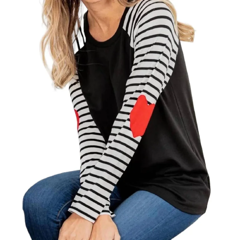 Heart Patch Long Sleeve Top In Black