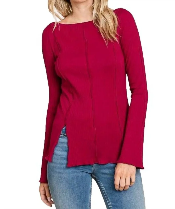 Helena Flared Sleeve Split Hem Top In Magenta