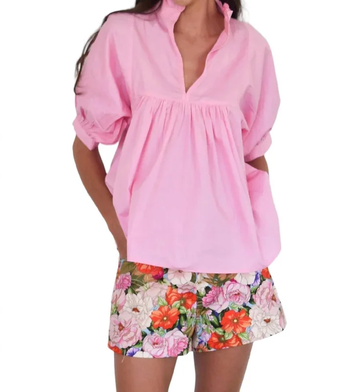 High Neck Blouse In Pink Begonia