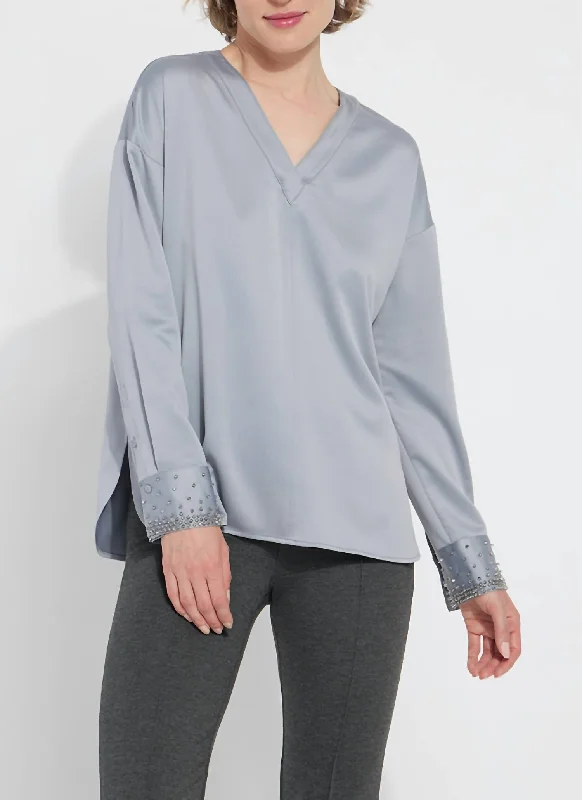 Icyln Beaded Satin Top In Blue Fog