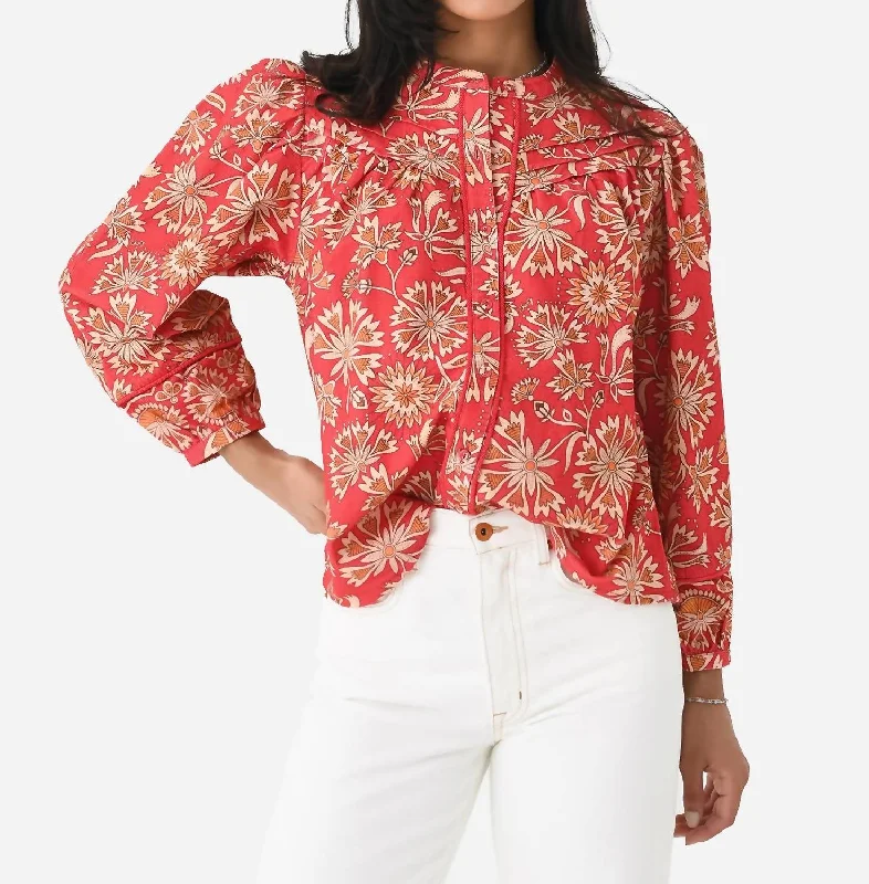 Ilse Organic Cotton Blouse In Zoe Red