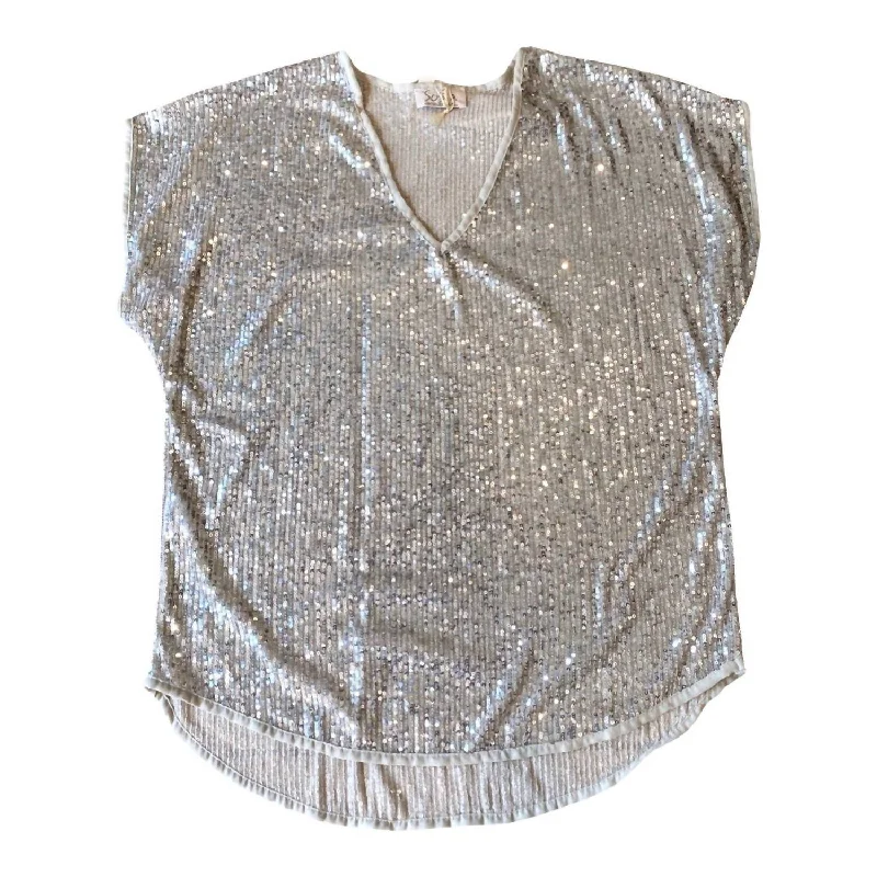 Irene Sequin Platinum Tunic Top In Silver