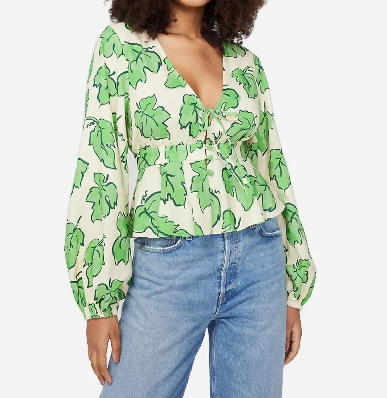 Irene Top In Green Vine Leaf Print