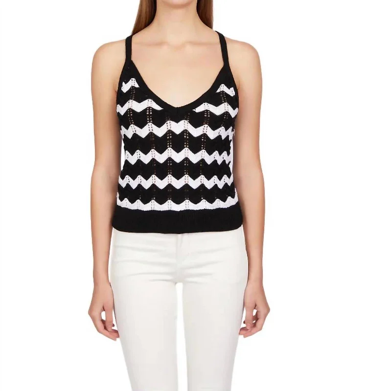 Izzie Chevron Knit Tank Top In Black Multi