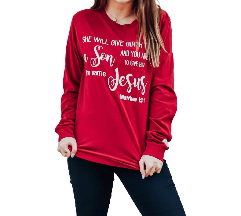 Jesus Long Sleeve Tee In Cardinal