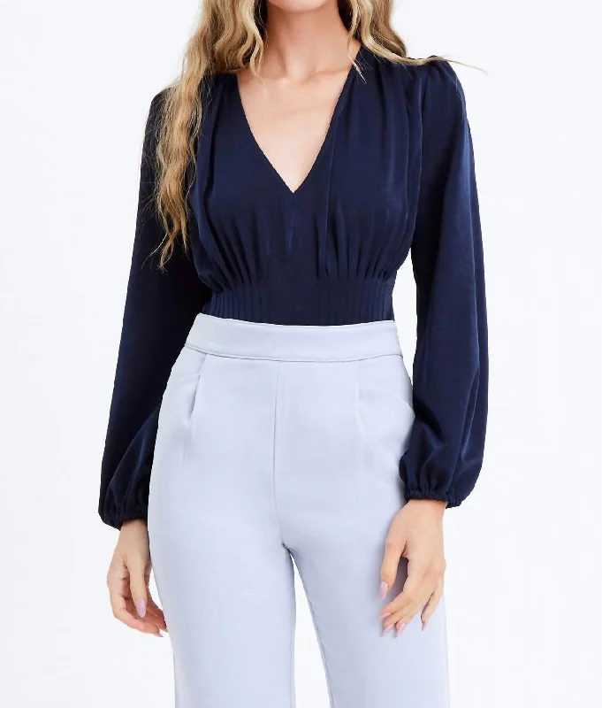 Johanna Pintucked Bodysuit In Navy