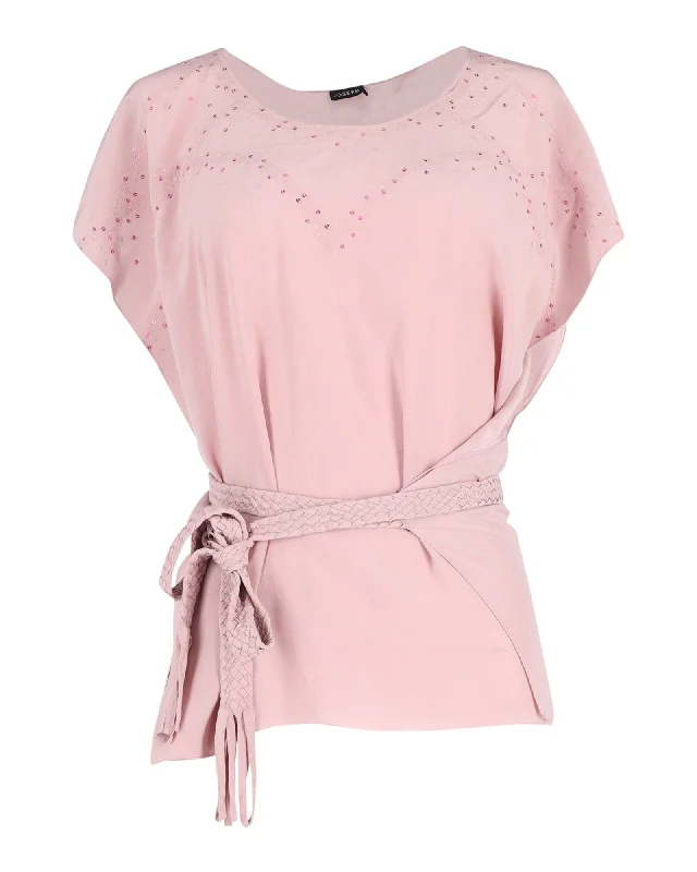 Joseph Sequined Belted Top in Pink Silk