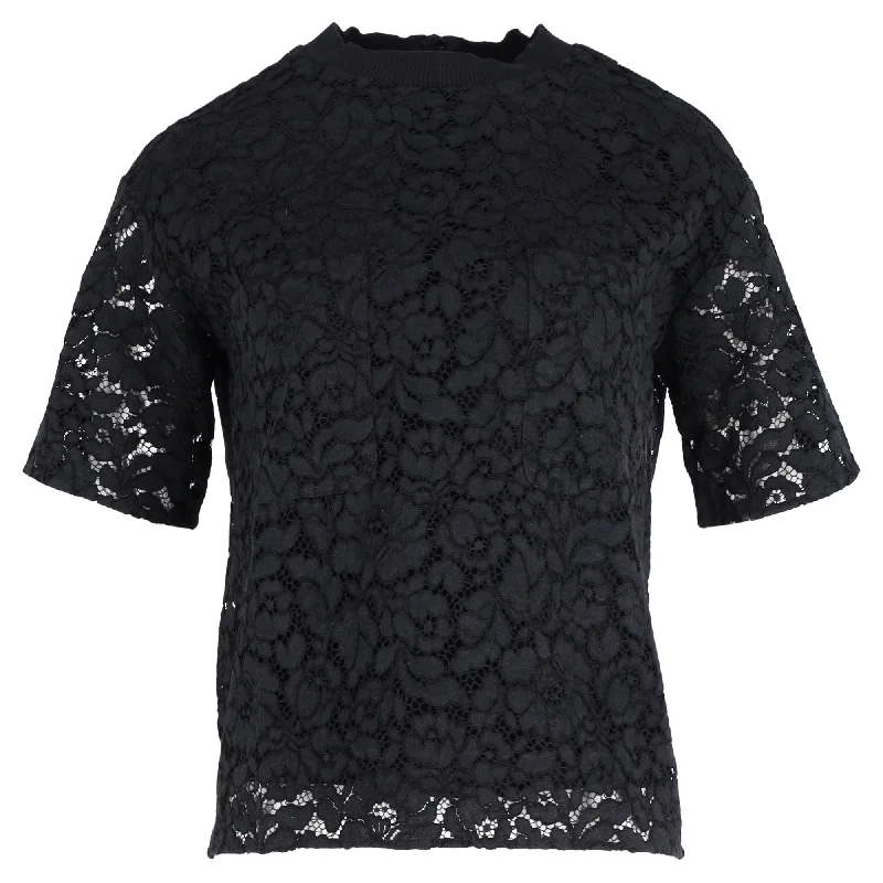 Joseph Short Sleeve Lace Top in Black Polyester