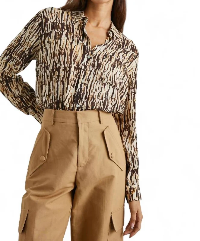 Josephine Long Sleeve Blouse In Neutral Ikat