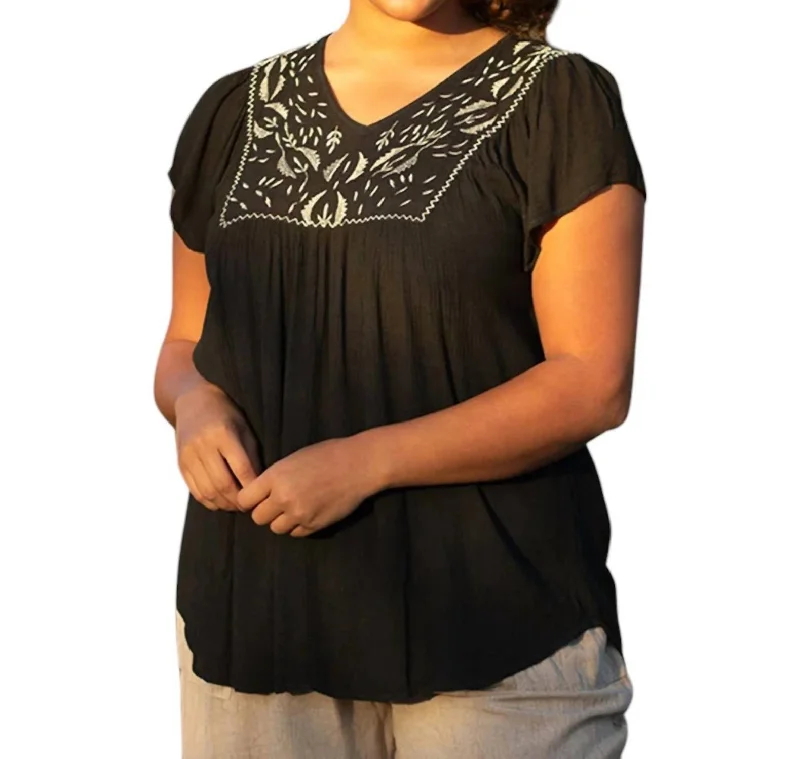 Karla Embroidered Blouse - Plus In Black