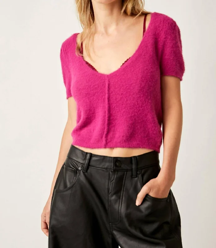 Keep Me Warm Crop Top Sweater In Fuchsia