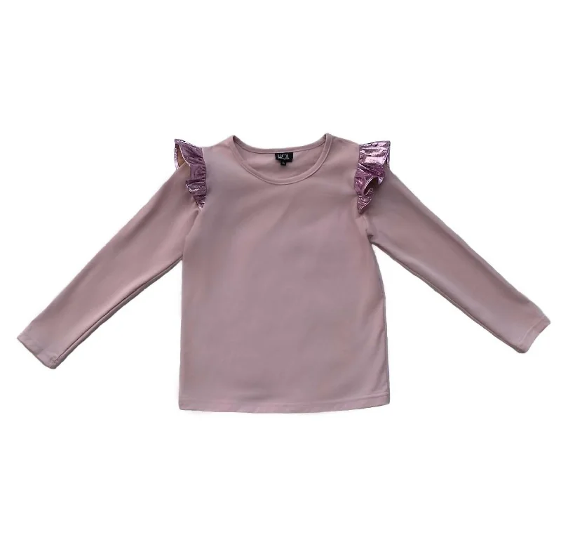 Kids Metallic Ruffle Top In Rose Petal