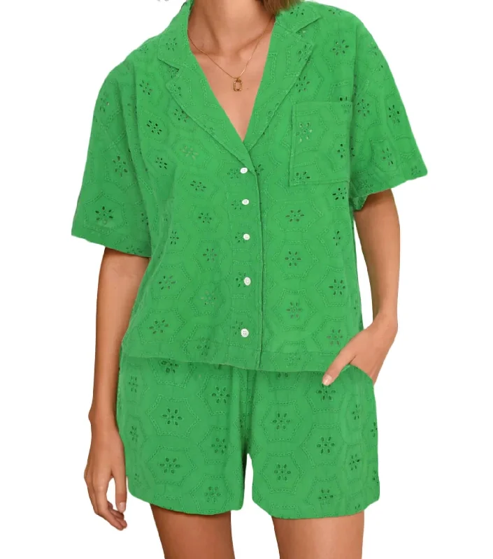 Konnie Eyelet Button Down Shirt In Green