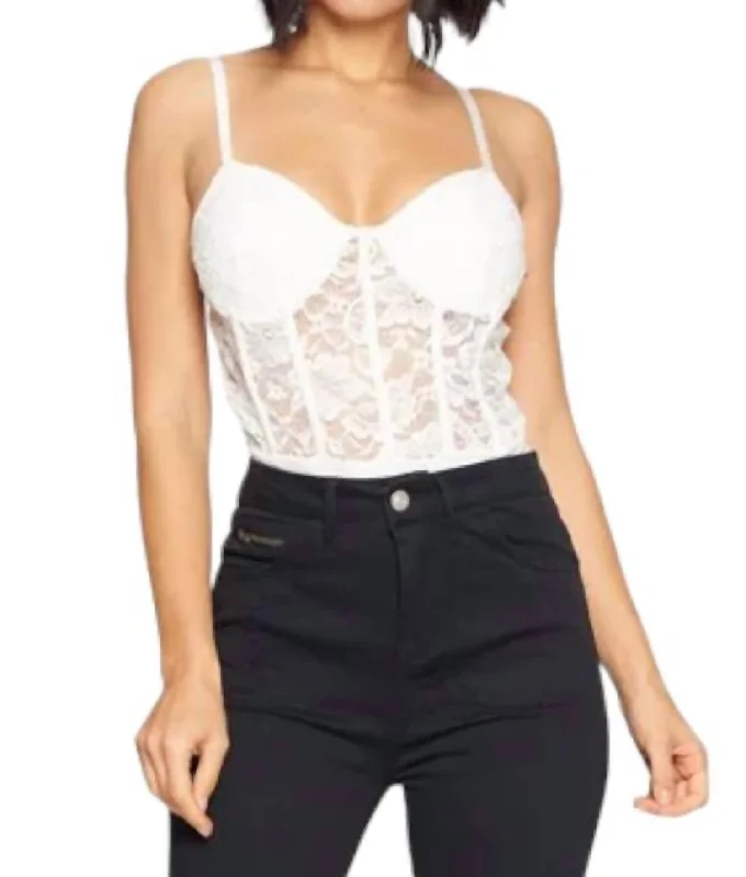 Lace Bustier Bodysuit In White