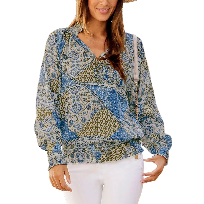 LASCANA Women's Smocked Pattern Blouse