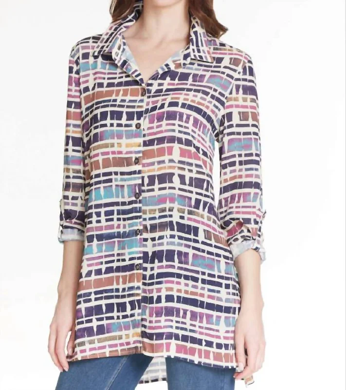 Long Crinkle Blouse In Dash Stripe